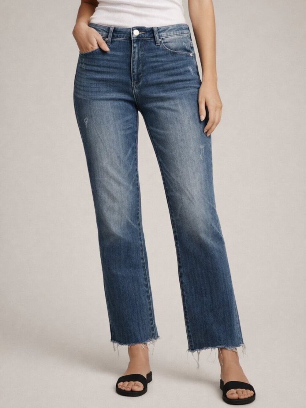 Democracy “Ab Solution” Jeans – Style B1557KY7 – Size 12 – Medium Wash Raw Hem